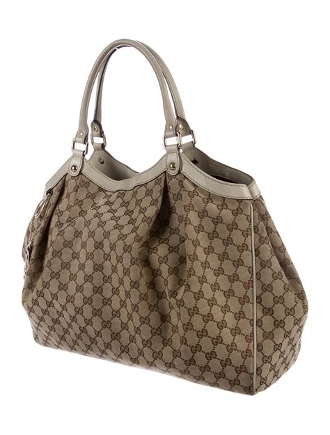 gucci tote grey|Gucci canvas large tote.